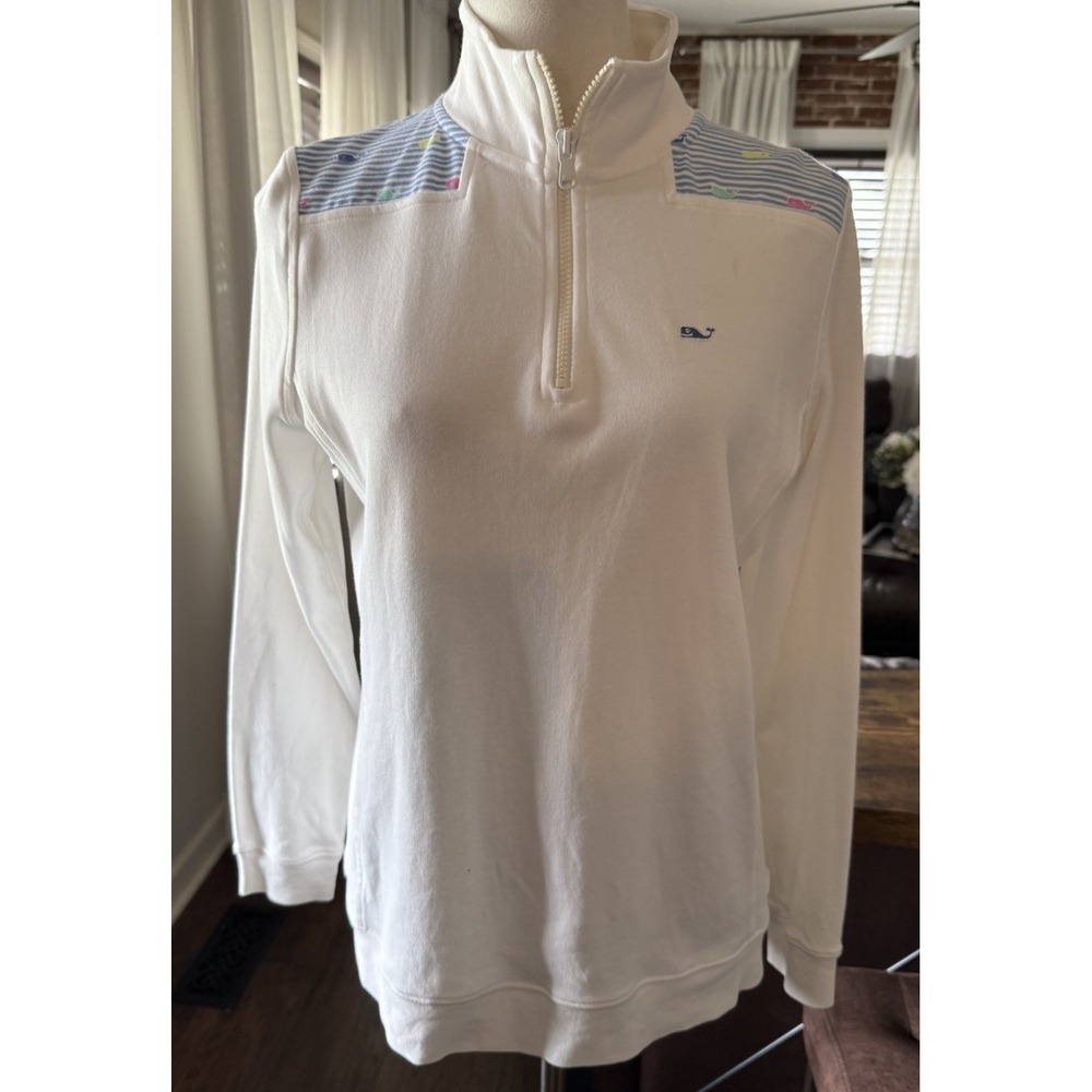 Vineyard Vines Shep Shirt Womens S Whale Stripes White 1/4 Zip Pullover Preppy
